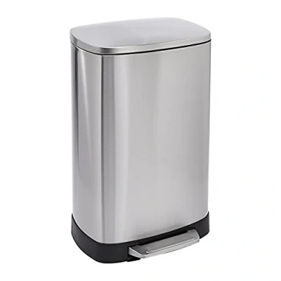 Image of Amazon Basics Rectangular Soft Close Rubbish Bin with High Base, 50 Litres, Black