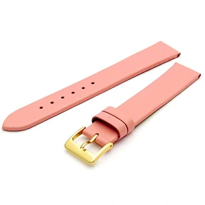 Image of Fine Calf Leather Watch Strap Band 16mm Extra Long XL Pink with Gilt (Gold Colour) Buckle. Free Spring Bars (Watch Pins)