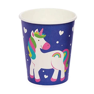 Image of Baker Ross FC973 Rainbow Unicorn Party Cups Pack of 10, Kids Cups, Paper Disposable Birthday Tableware,