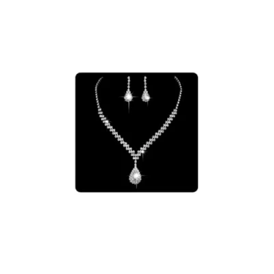 Image of Wedity Wedding Crystal Necklace Earrings Set Silver Bride Choker Necklaces Pendant Jewelry for Women and Girls