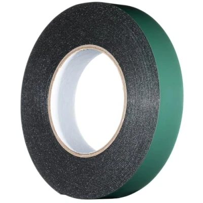 Image of YoiYee 25mm x 10m Double Sided Foam Tape, Strong Sticky Adhesive Green Film Glazing PE Sponge Strip Mounting Black