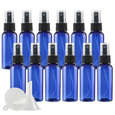 Image of ZEOABSY 24 Pcs Blue 50ml Empty Fine Mist Plastic Spray Bottles Travel Atomiser Bottle Set, Portable Small Refillable Sprayer with Black Pump Head, 2 Funnels