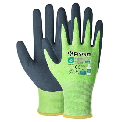 Image of KAYGO Latex Coated Work Gloves for Men Women Breathable, 3 Pairs Recycled Polyester Gardening Gloves, Safety Yard Men, KGE19L (Green, Large)