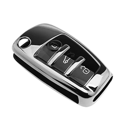 Image of eMagTech Car Key Cover Finish TPU 3 Button Fob Case Shell Drop proof Silver Compatible with Audi A1 A3 A4 A6 Q3 Q5 Q7 S3 R8 TT