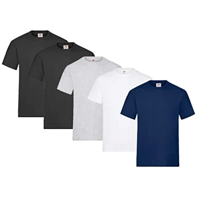 Image of Fruit of the Loom Men&#039;s T Shirt, Heavy Cotton, M, L, XL, XXL, 3XL, Various Colour Sets, Pack 5, XXL