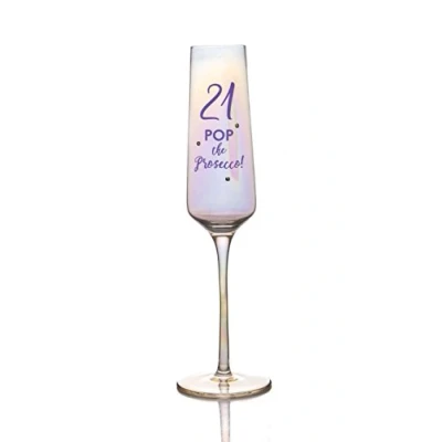 Image of Boxer Gifts Age 21 Pop The Prosecco Lustre Effect Stem Flute Glass Perfect Glassware for a 21th Birthday Girl Packaged in Gift Box, 1 Count (Pack of 1)