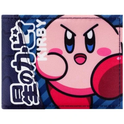 Image of Pink Dream Kirby Dreamland Star Allies Fierce Stare Embossed Wallet Unisex Bi Fold ID &amp; Card Holder, Blue