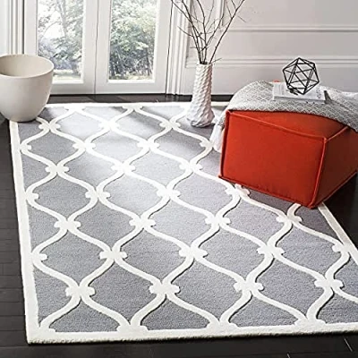 Image of SAFAVIEH Modern Rug for Living Room, Dining Bedroom Cambridge Collection, Short Pile, in Dark Grey and Ivory, 122 X 183 cm