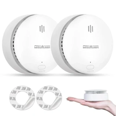 Image of Smoke Alarm, 10 Years Battery Alarms for home 2Pcs, Fire Alarm with Silence/Test Button, No Drill Installation Detector, Conforms to EN 14604 Standard