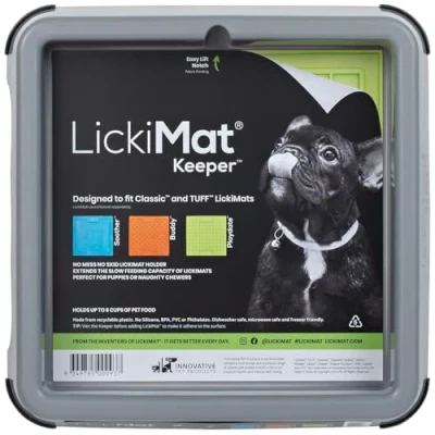 Image of LICKIMAT Indoor Keeper Dog Feeding Station Slow Feeder Lick Mat for Dogs Food, Treats, Yoghurt &amp; Peanut Butter Extend Licky Mats into Full Grey