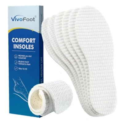 Image of VivoFoot 3 Pairs Anti Odour Cotton Shoe Insoles, Breathable Terry Barefoot Eating Inserts, Cut to Size Everyday Comfort Insoles for Men &amp; Women