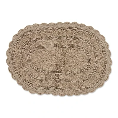 Image of DII Crochet Collection Reversible Bath Mat, Small Oval, 17x24, Stone