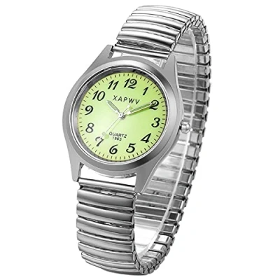 Image of JewelryWe Mens Women&#039;s Ultra Thin Easy Reader Watch with Elastic Strap, Golden/Silver Watch, for Xmas