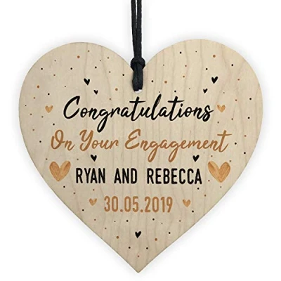 Image of RED OCEAN Congratulations Gift Personalised Engagement For Couple Wooden Heart Keepsake
