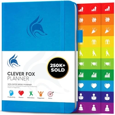 Image of Clever Fox Planner Undated Weekly &amp; Monthly for Productivity, Time Management Goals Organizer Journal A5 (Blue)