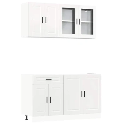 Image of vidaXL Kalmar 4 Piece Kitchen Cabinet Set, High Gloss White Wood Material, Unit, Fitted Kitchen, Cupboard Base Cabinet, Wall
