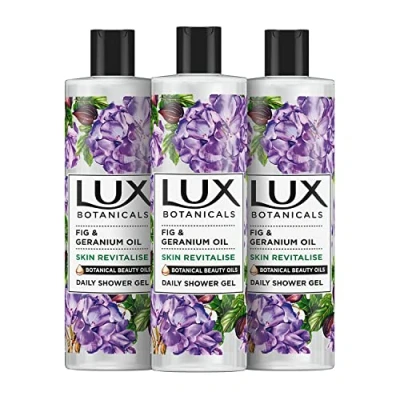 Image of Lux Botanicals Refresh body wash made with 94% ingredients of natural origin Daily Shower Gel for naturally fresh and radiant skin 3x 500 ml (Fig &amp; Geranium Oil)