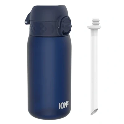 Image of ION8 Kids Water Bottles With Straw, BPA Free, Leakproof, Dishwasher Safe, Small Boys, Girls &amp; Toddler Bottle,Kids Drinks Bottle for School Lunch Box, Navy, 350ml/12oz