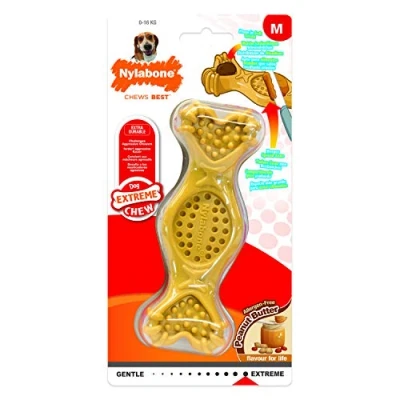 Image of Nylabone Extreme Tough Dog Chew Toy Bone, Fill with Favourite Treats, Peanut Butter, M, for Dogs Up to 16 kg