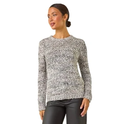 Image of Roman Originals Fluffy Yarn Jumper for Women UK Ladies Thick Sweater Warm Cosy Chunky Knitted Pullover Winter Furry Casual Smart Textured Everyday Cuddly Comfy Soft Knitwear Light Grey Size 14