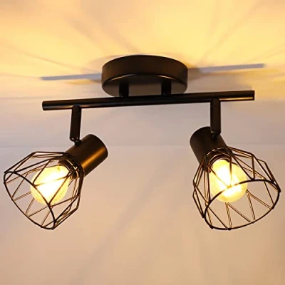 Image of Dehobo Spot Light Fittings for Ceilings Adjustable Metal Wire Cage Kitchen Spotlight Ceiling Lights with E14 Base Black 4 Way Industrial Bedroom Hallway Living Room Shop