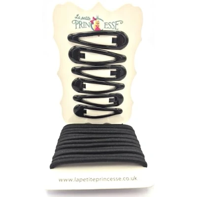 Image of 20 pcs Hair Accesories School black Set Girls 14 Elastics Bendies Bobbles 6 Clips Slides Ponios (Black)