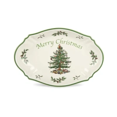 Image of Spode Christmas Tree Oval Merry Tray 28 cm