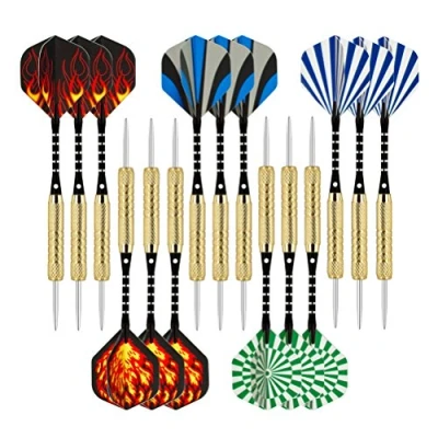 Image of Wolftop 15 Pack Steel Tip Darts 18 Grams, Premium Metal Set with Aluminum Shafts, Standard Flights, Rubber O&#039;Rings and Extra Dart Sharpener