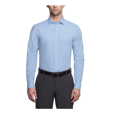 Image of Kenneth Cole Unlisted Men&#039;s Dress Shirt Slim Fit Checks and Stripes (Patterned), Light Blue, 18&quot; 18.5&quot; Neck 34&quot; 35&quot; Sleeve