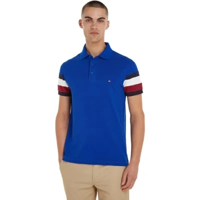Image of Tommy Hilfiger Men&#039;s Short Sleeve Polo Shirt Slim Fit, Blue (Ultra Blue), L
