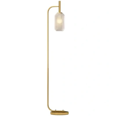 Image of HOMCOM Floor Lamp for Living Room with Glass Lampshade, Modern Standing Foot Switch Bedroom, Bulb not Included, Gold Tone