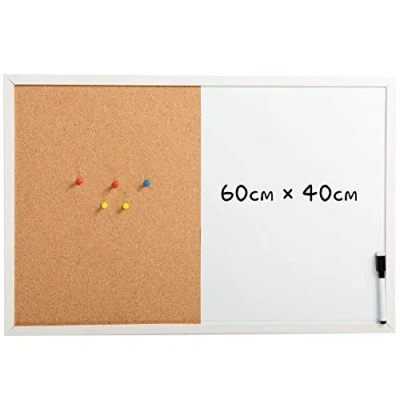 Image of DOEWORKS 60 * 40cm Magnetic Whiteboard &amp; Cork Board Combo Set, Wall Mounted Notice Bulletin Dry Erase/Cork Combination with White Wood Frame