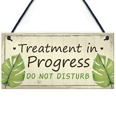 Image of RED OCEAN TREATMENT IN PROGRESS Do Not Disturb Shabby Chic Hanging Door Sign Salon Spa Plaque