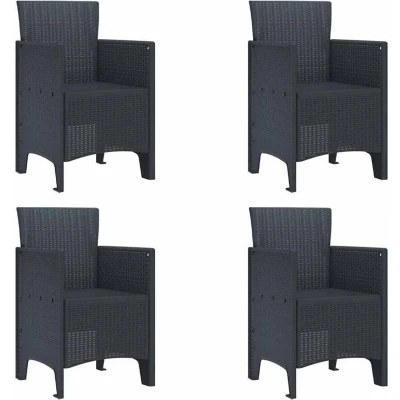 Image of vidaXL Anthracite Modern Patio Chair Set of 4 Lightweight &amp; Stackable Poly Rattan Furniture Weatherproof for Balcony Garden Seating Chic Adult Textured
