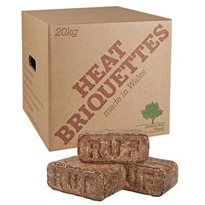 Image of Eco Heat Logs RUF Briquettes 20kg (24 Briquettes) Wood burners &amp; Stoves Fires Friendly Compressed Fire Bricks Made in Wales. Up to 3 Hr burn time (1 x Pack)