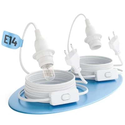 Image of greate. 2 x Lamp Holder E14 with Cable and Switch White 3.5 m Socket Plug Max. 60 W 250 V Switch, for Christmas Star much more