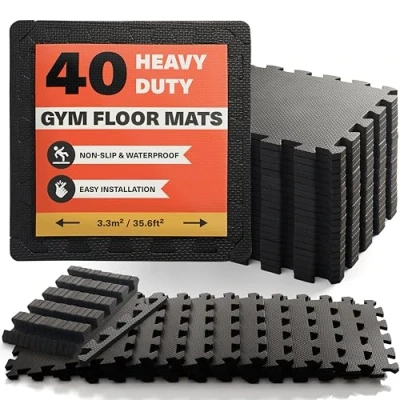 Image of MATANA 40 Interlocking Foam Floor Mats for Home Gym, Exercise, Hot Tub or Pool, Kids Play Room, Non Slip Waterproof EVA Tiles 30 x 30cm (3.6 m² / 38.6 sq ft)