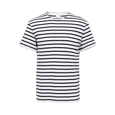 Image of Selected Homme Slhbriac Stripe Oneck TEE Print Tshirt Bright white/navy, Men&#039;s, Size: Large, white/navy