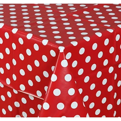 Image of Home Direct Rectangular Oilcloth PVC Wipe Clean Tablecloth Table Cover 140cm x 200cm 55x78 Polka Dot Red