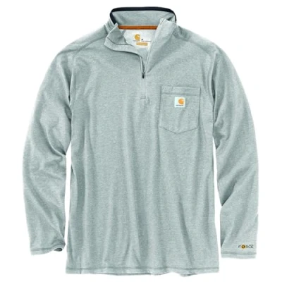 Image of Carhartt Men&#039;s Force Relaxed Fit Midweight Long Sleeve Quarter Zip Mock Neck T Shirt, Heather Grey, XL