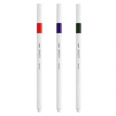 Image of uni Emott Felt Tip Pens. Water Resistant, Non Bleed and Fade Proof Ink for Colouring, Art, Drawing, Writing, Journaling. Fineliner Coloured Pens Adults, Children, School Stationery. Pack of 3