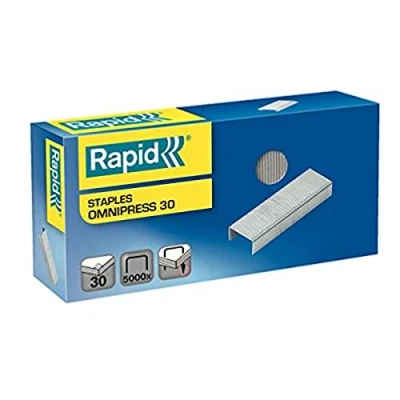 Image of Rapid Omnipress 30 Staples, For Stapling up to Sheets, Use with Staplers, Galvanised Wire, Box of 5000, 5000560
