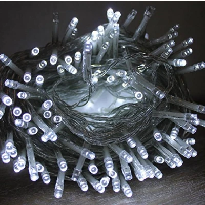 Image of Best Artificial 750 Bright White LED Christmas Lights with Clear Cable &amp; Low Voltage UK Mains Plug 8 Multi Function Indoor Outdoor Optional Timer Memory String Garden Party Fairy