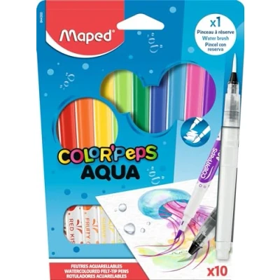 Image of Maped Aqua Colouring felt tip pens Children&#039;s Bright Colours Watercolours Washable ink Pack of 10