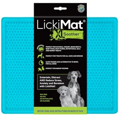 Image of LickiMat X Large Soother Dog Feeding Mat for Boredom and Anxiety Relief Ideal Food Treat, Yoghurt or Peanut Butter, Fun Alternative to a Slow Feeder Bowl, Perfect Breed Turquoise