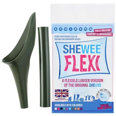 Image of SHEWEE Flexi the Original Female Urinal Made in UK Reusable, Flexible &amp; Portable Urination Device. Festival, Camping, Car, Hiking Essentials for Women. Stand to Pee Funnel NATO Green