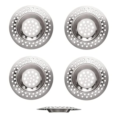 Image of (Set of 4) Stainless Steel Kitchen Sink Strainer Plug, Standard Drain Filter Protector for Bathroom/Kitchen, Hair Catcher Basket Waste Plug Bathtub/Shower 3 inches 7.5cm