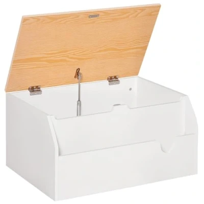 Image of HOMCOM Wooden Kids Toy Box Children Storage Chest Organiser Book Slot Safety Hinge Playroom Furniture White