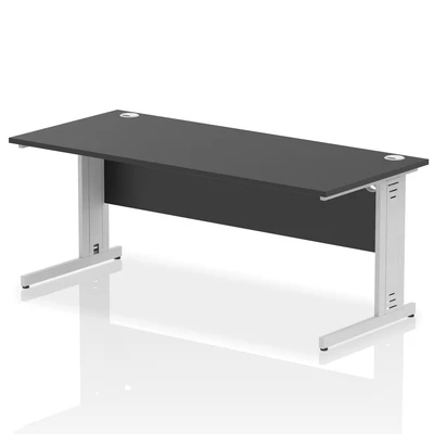 Image of Impulse 1800x800mm Straight Desk Black Top Silver Cable Managed Leg