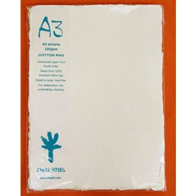 Image of Khadi Handmade 100% Rag Watercolour Paper 320gsm : Rough 20 sheets pack A3